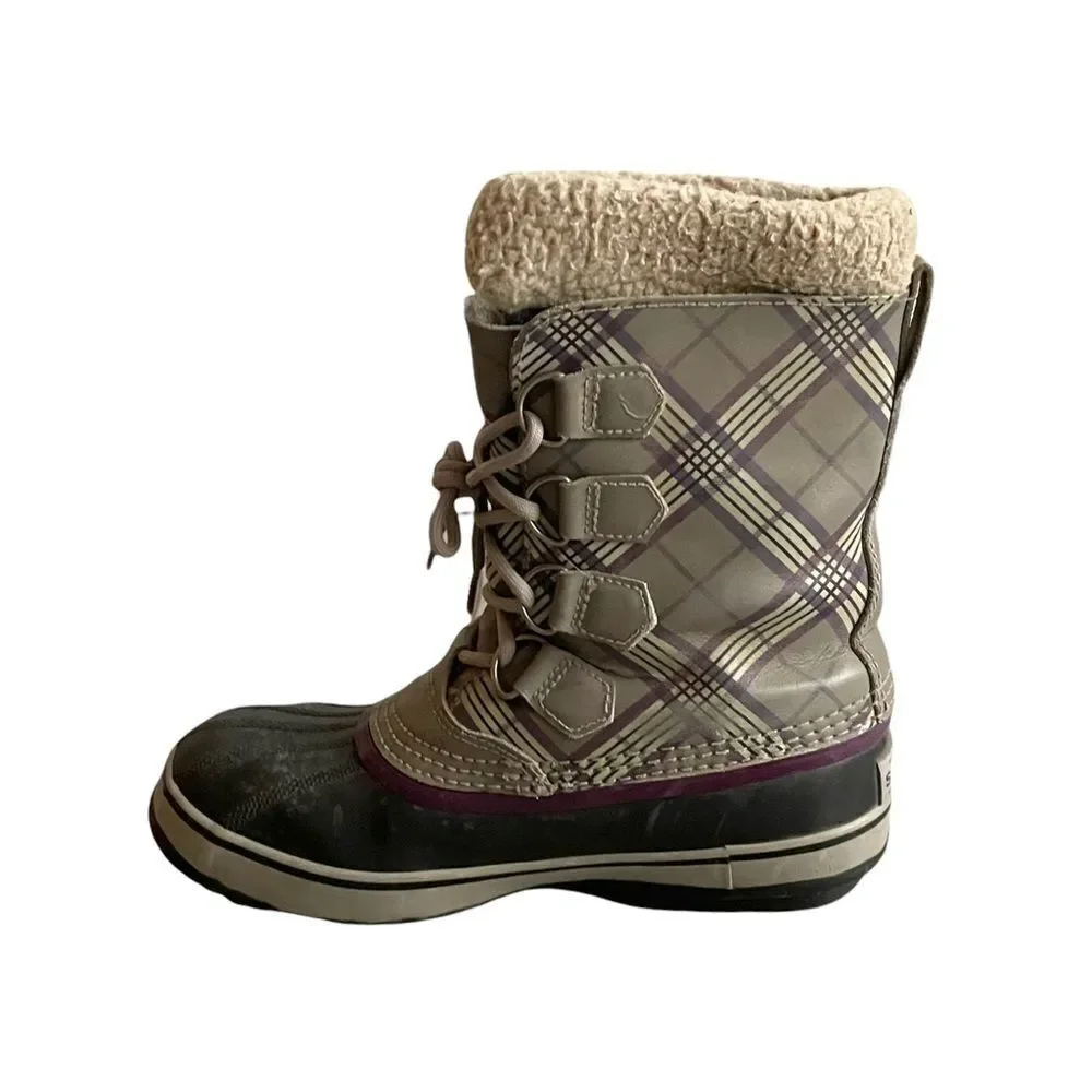 SOREL 1964 PAC Women’s Lace Up Winter Waterproof Snow Boots Grey Purple Plaid 7